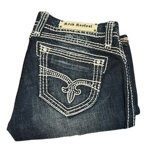 Rock Revival Dark Blue Denim with Cream Stitching